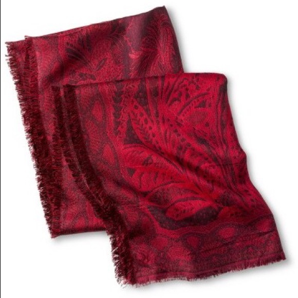 Merona Accessories - Burgundy & Red Paisley Fringe Scarf
